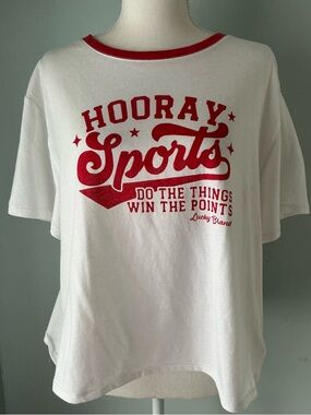 Lucky Brand White Tee with Red 'Hooray Sports' Graphic